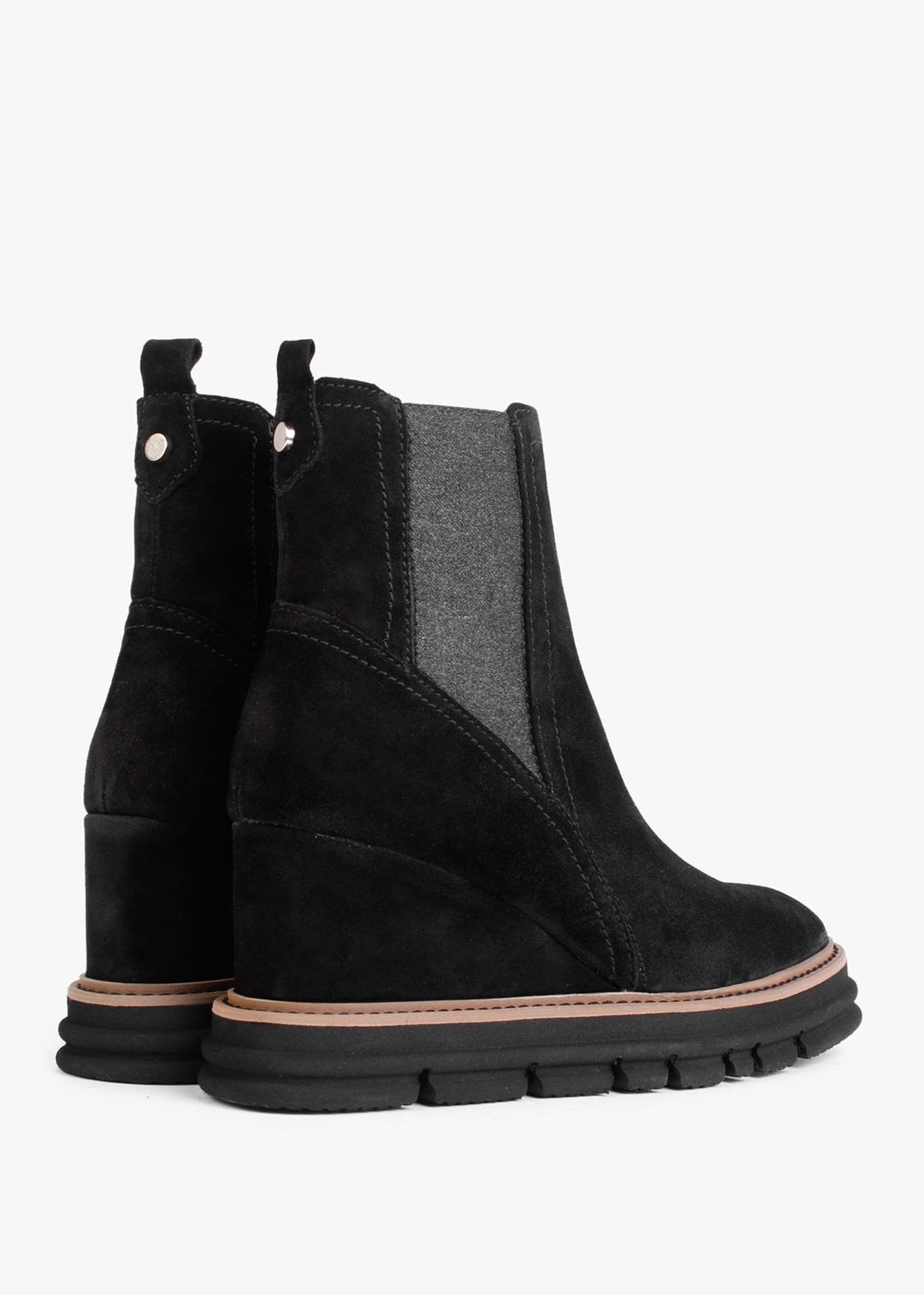 Fondant Black Suede Wedge Ankle Boots