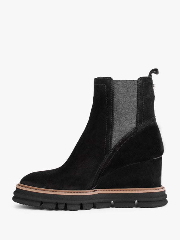 Fondant Black Suede Wedge Ankle Boots