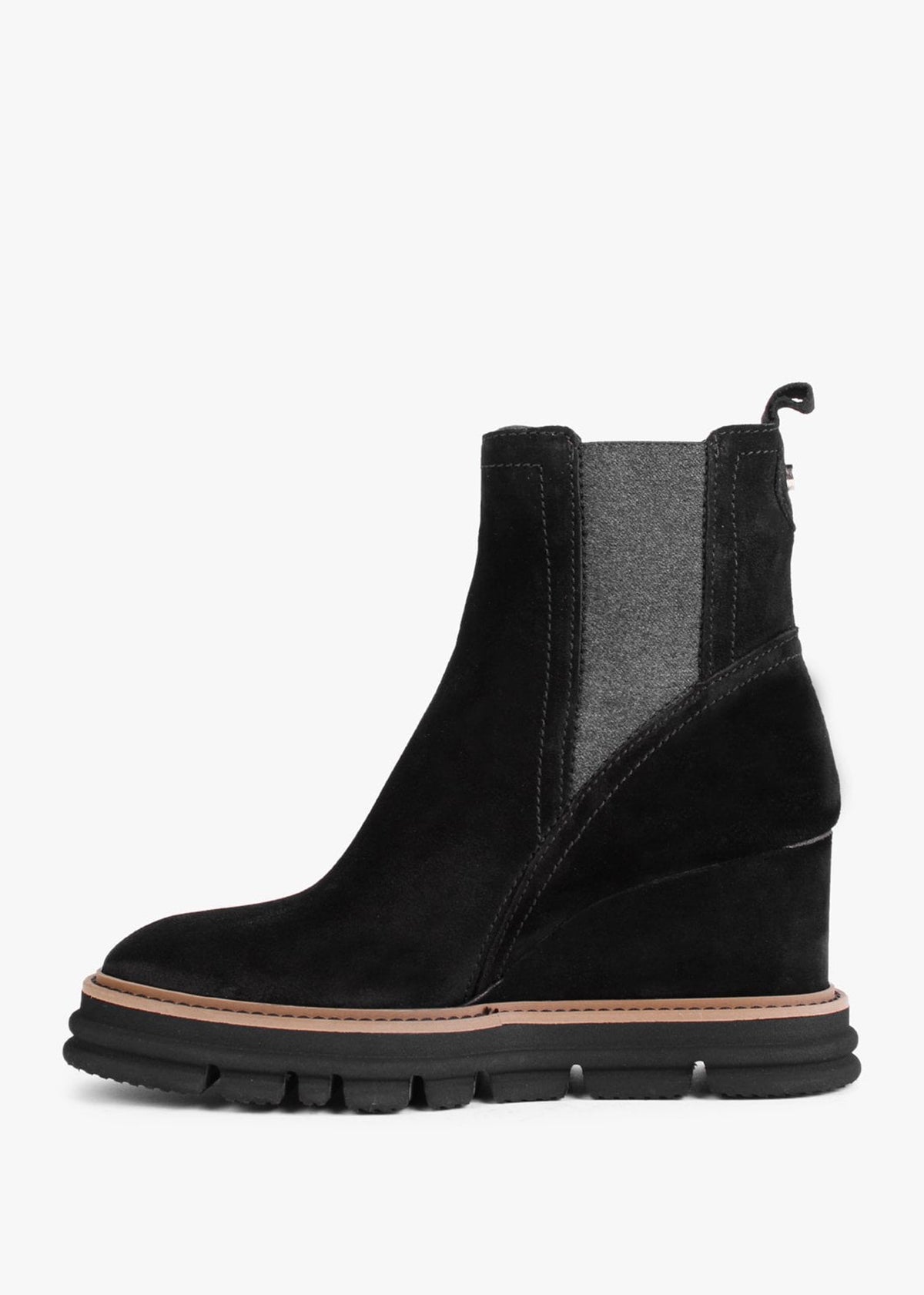 Fondant Black Suede Wedge Ankle Boots