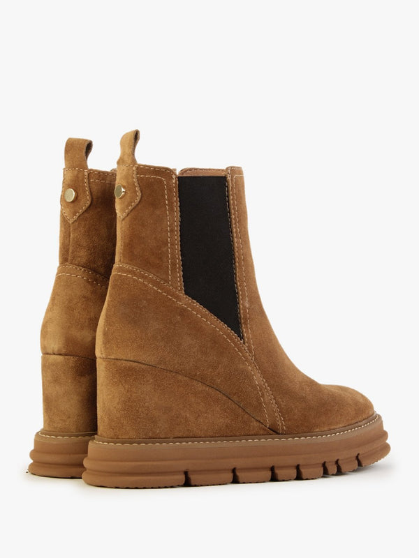 Fondant Tan Suede Wedge Ankle Boots