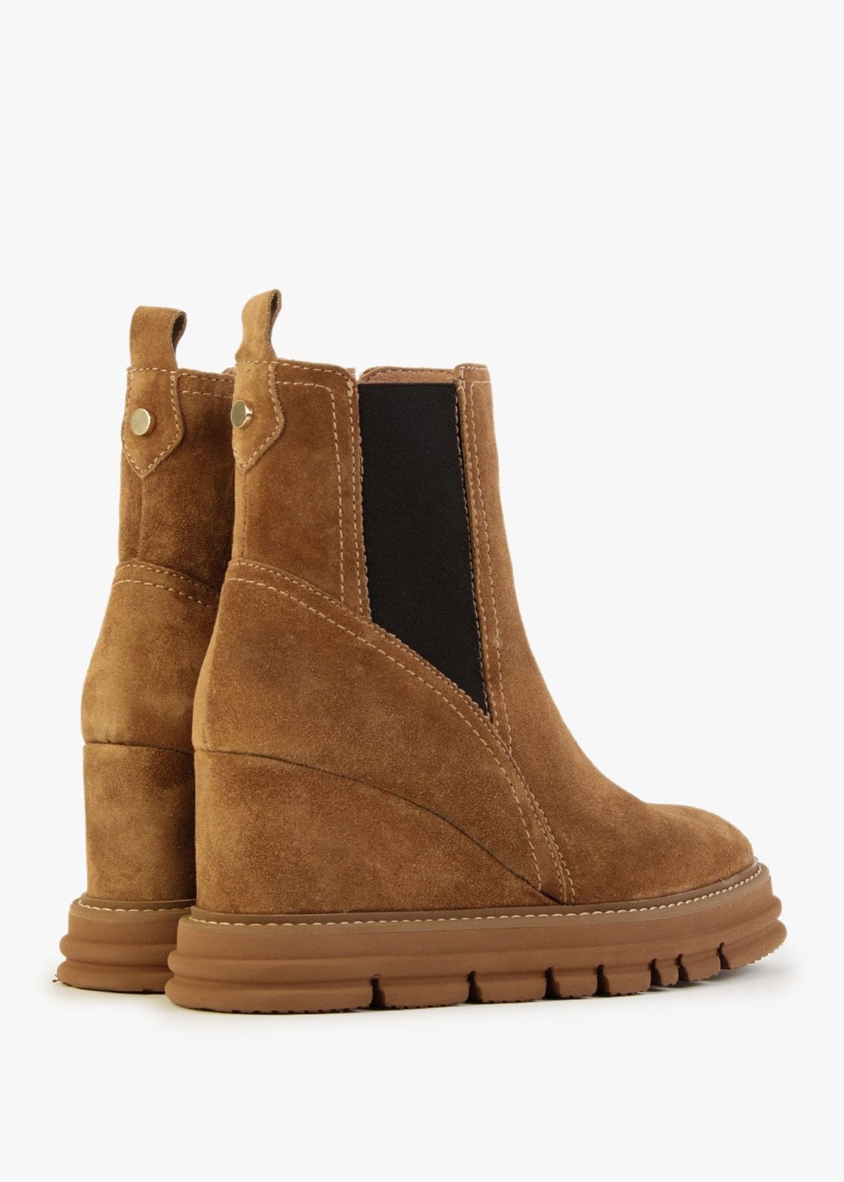 Fondant Tan Suede Wedge Ankle Boots