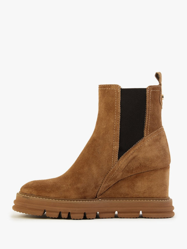 Fondant Tan Suede Wedge Ankle Boots