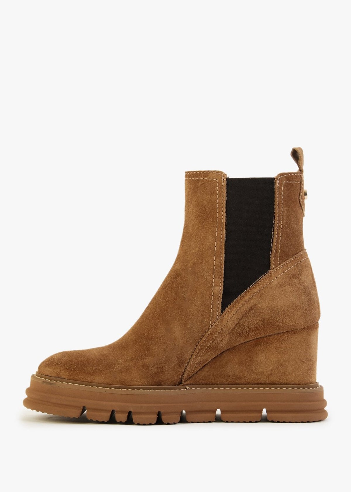 Fondant Tan Suede Wedge Ankle Boots