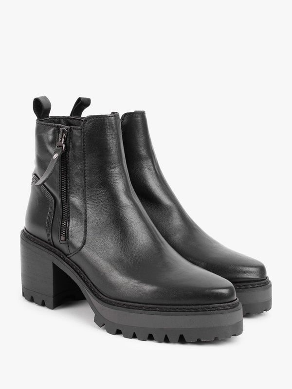 Galette Black Leather Ankle Boots