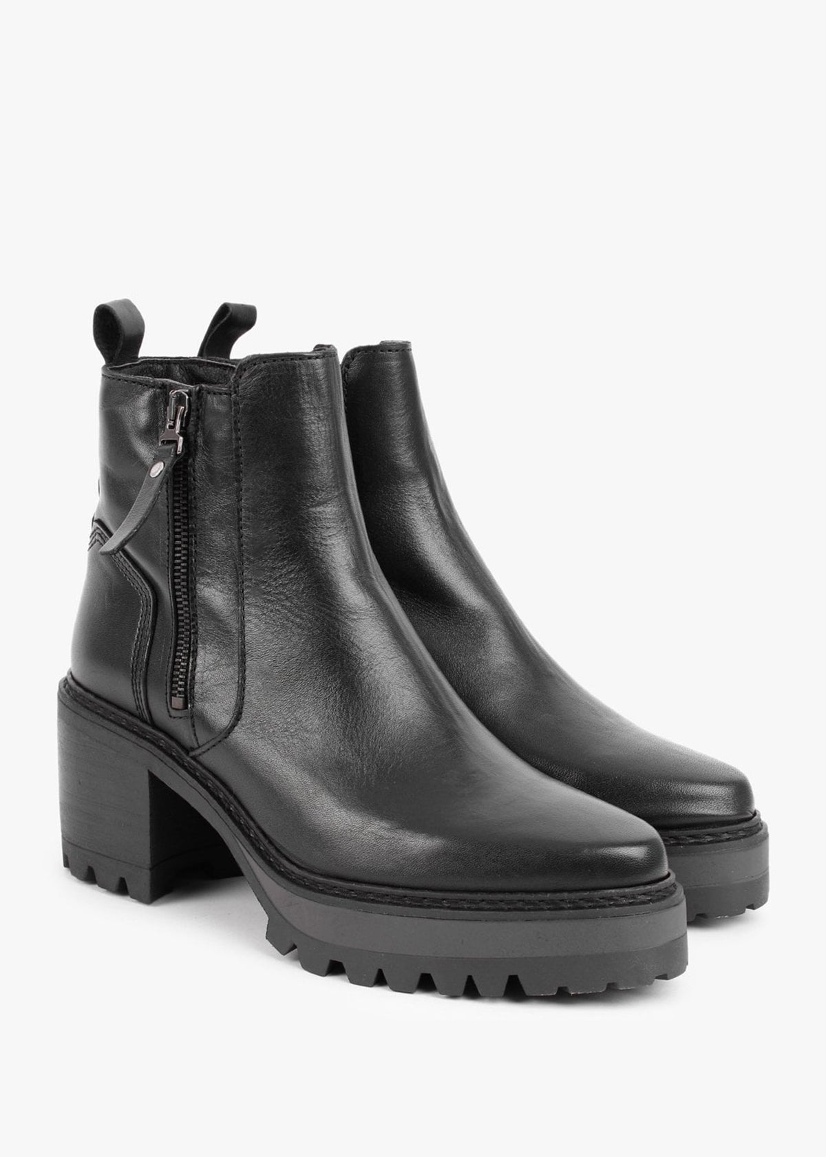 Galette Black Leather Ankle Boots