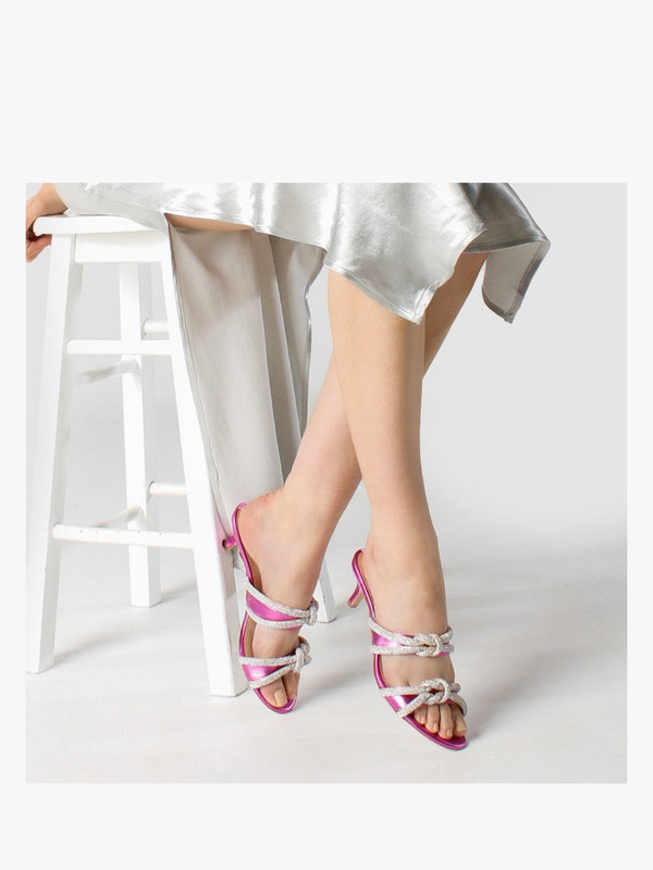 Kitante Metallic Pink Diamante Trim Two Bar Kitten Heels