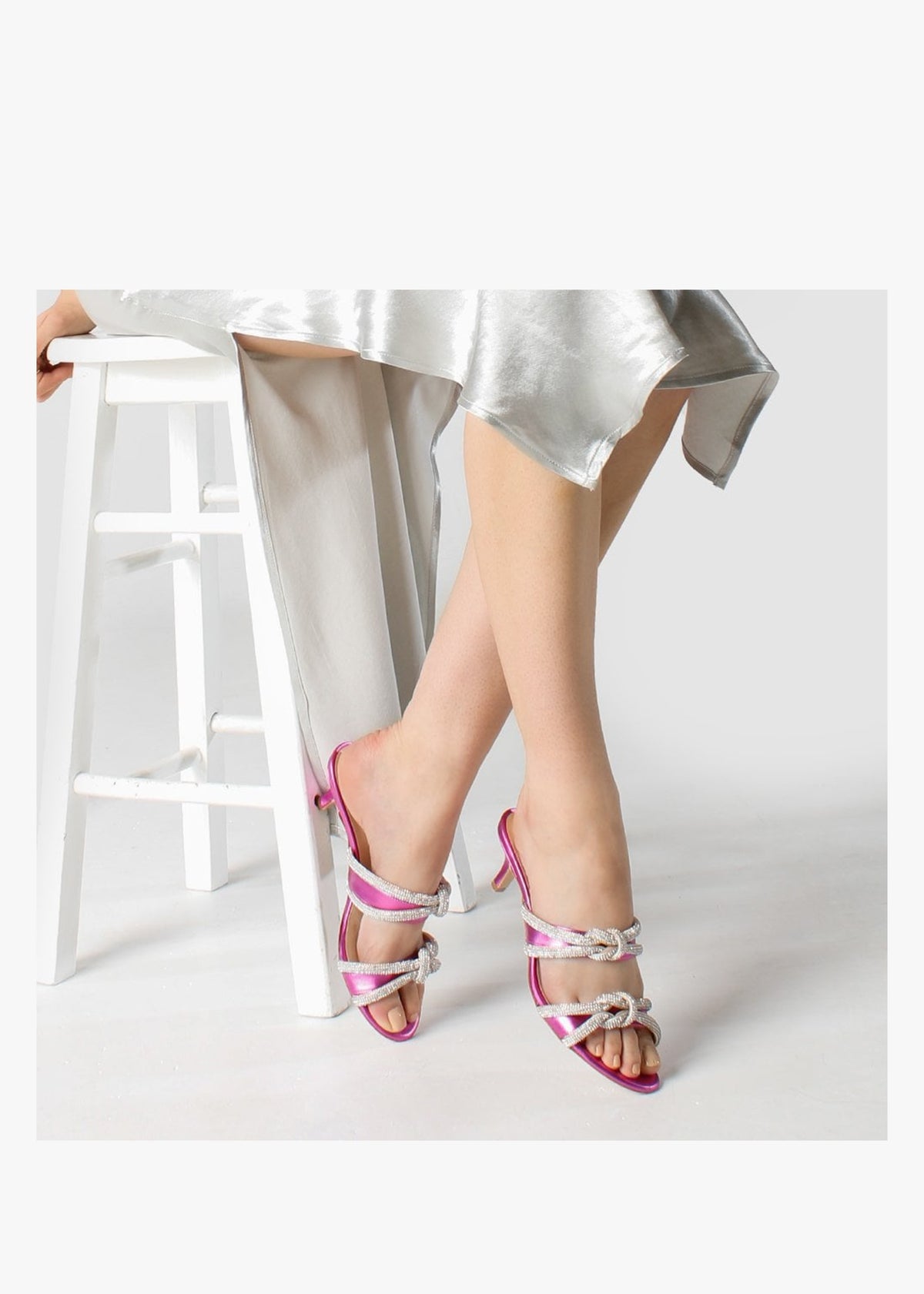 Kitante Metallic Pink Diamante Trim Two Bar Kitten Heels