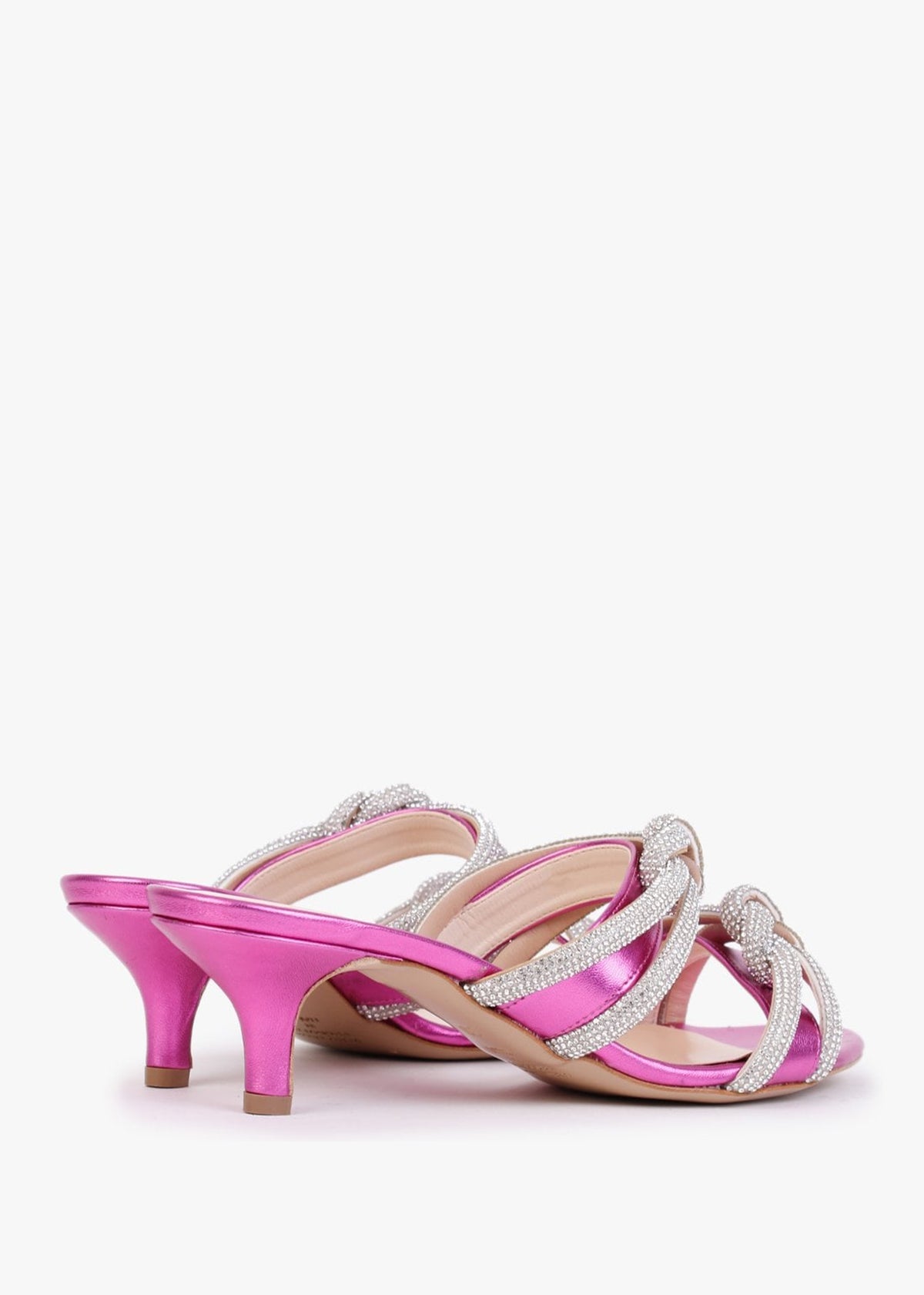Kitante Metallic Pink Diamante Trim Two Bar Kitten Heels
