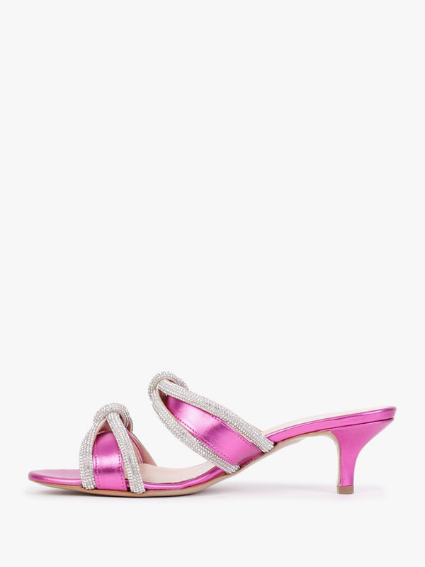 Kitante Metallic Pink Diamante Trim Two Bar Kitten Heels