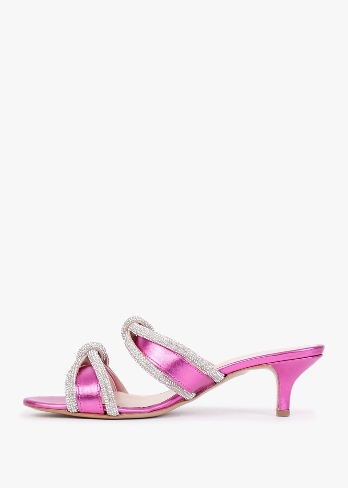 Kitante Metallic Pink Diamante Trim Two Bar Kitten Heels