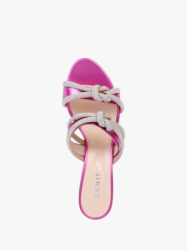 Kitante Metallic Pink Diamante Trim Two Bar Kitten Heels