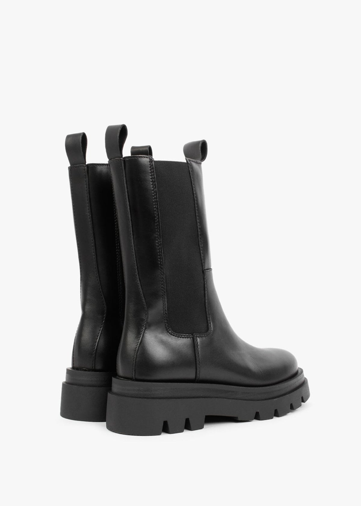 Okra Black Leather Tractor Sole Calf Boots