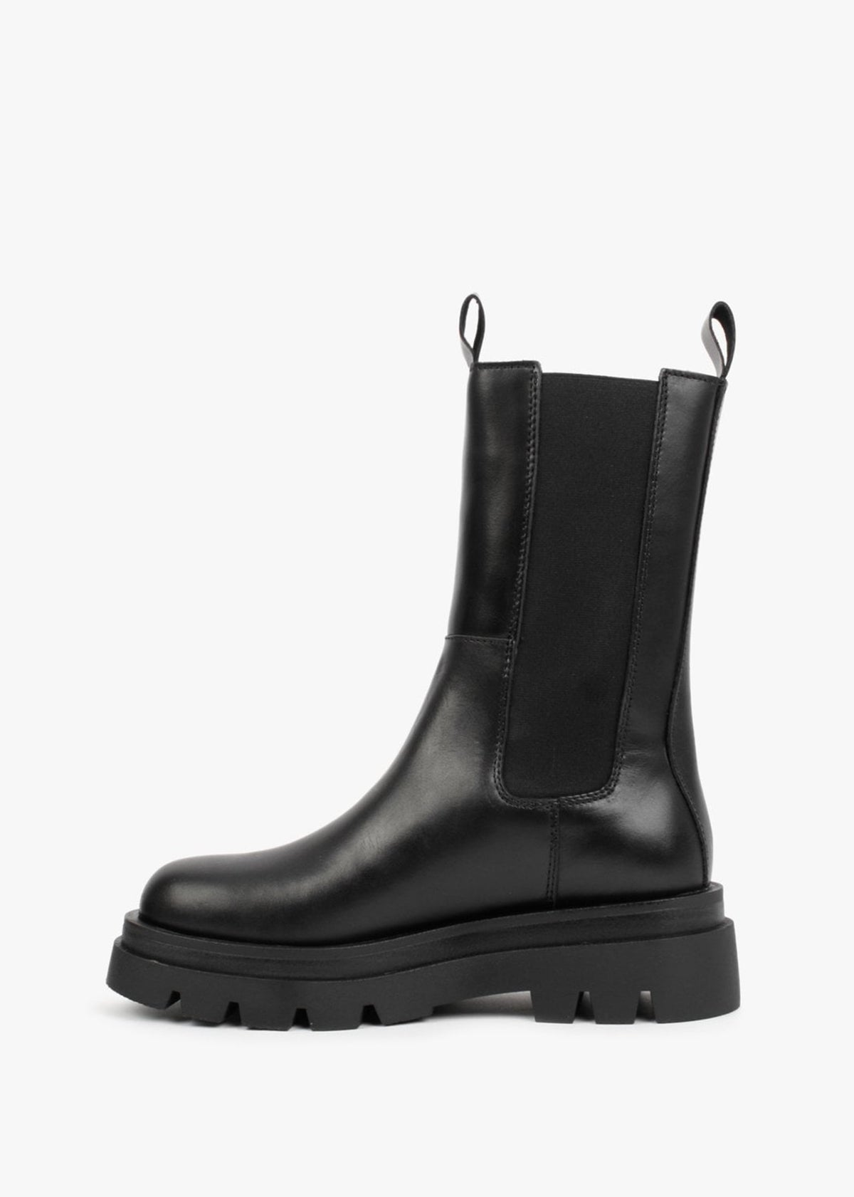 Okra Black Leather Tractor Sole Calf Boots