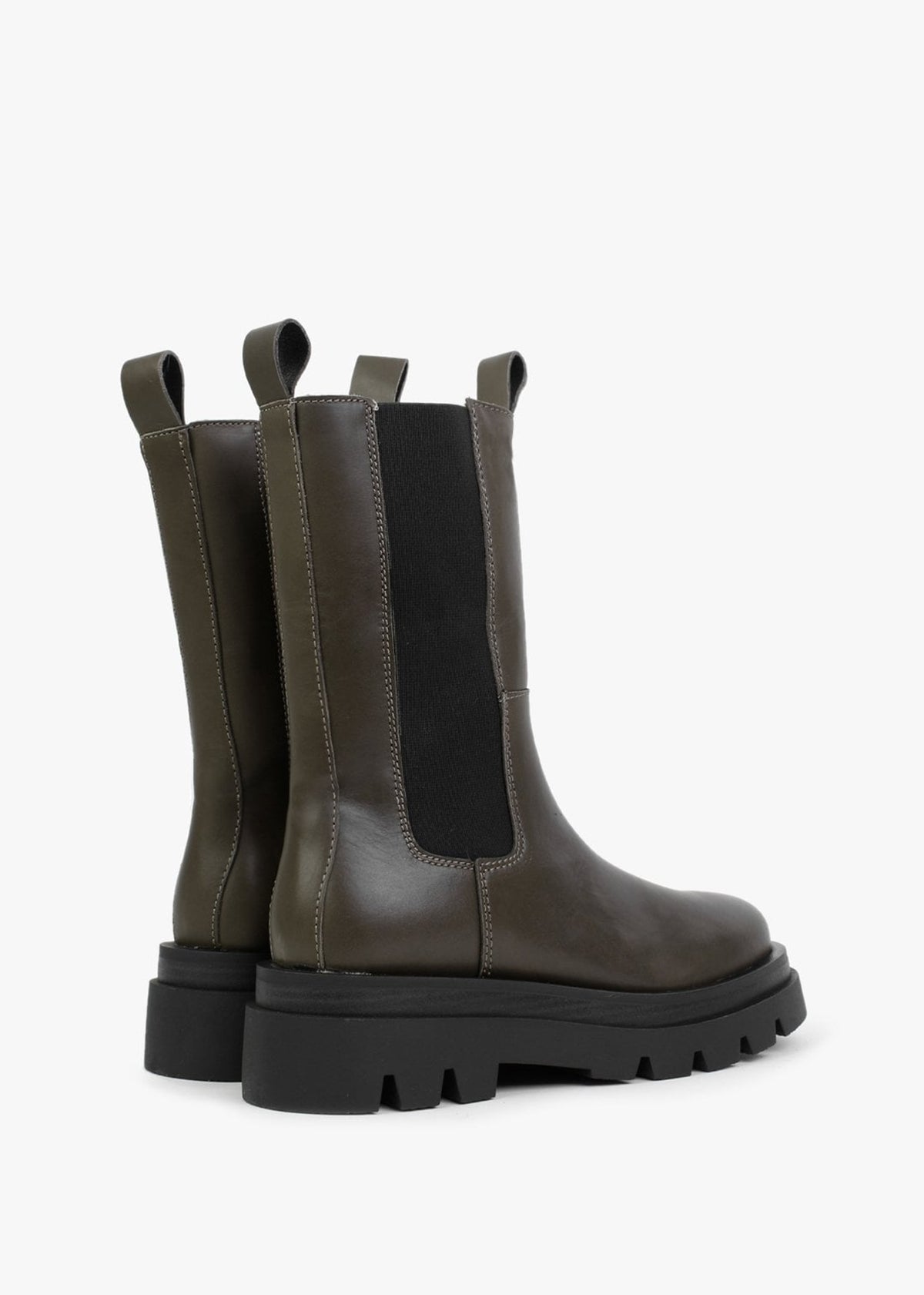Okra Khaki Leather Tractor Sole Calf Boots