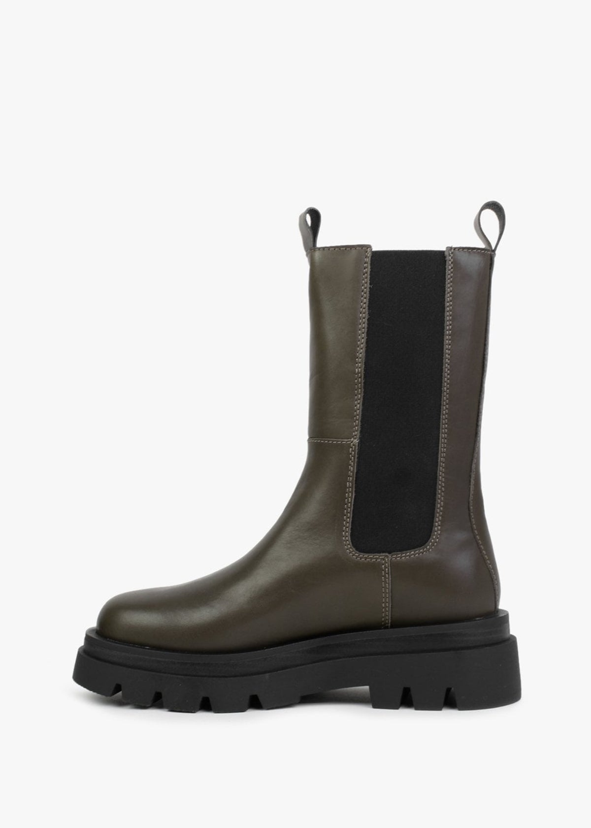 Okra Khaki Leather Tractor Sole Calf Boots