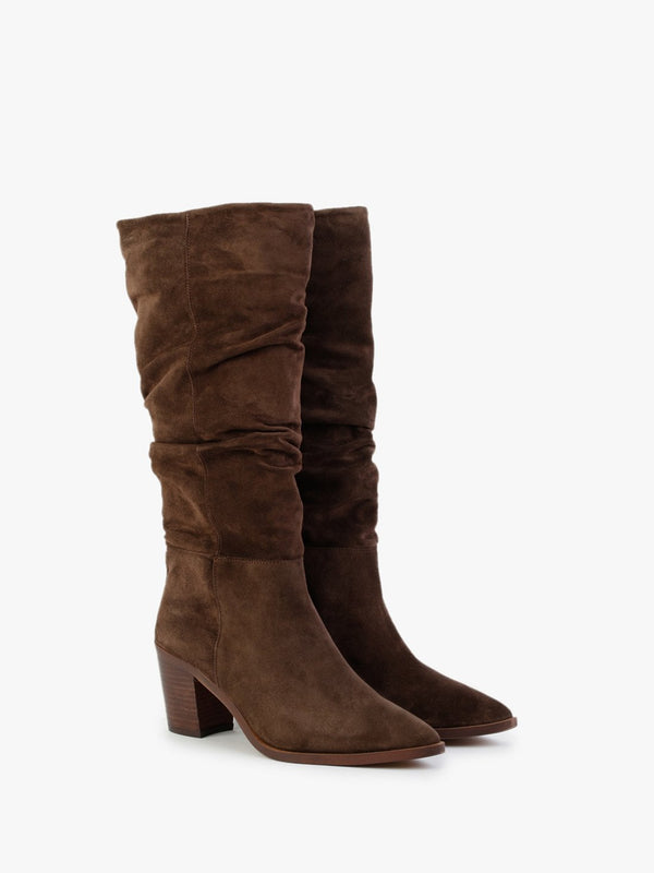 Strudel Brown Suede Ruched Knee Boots
