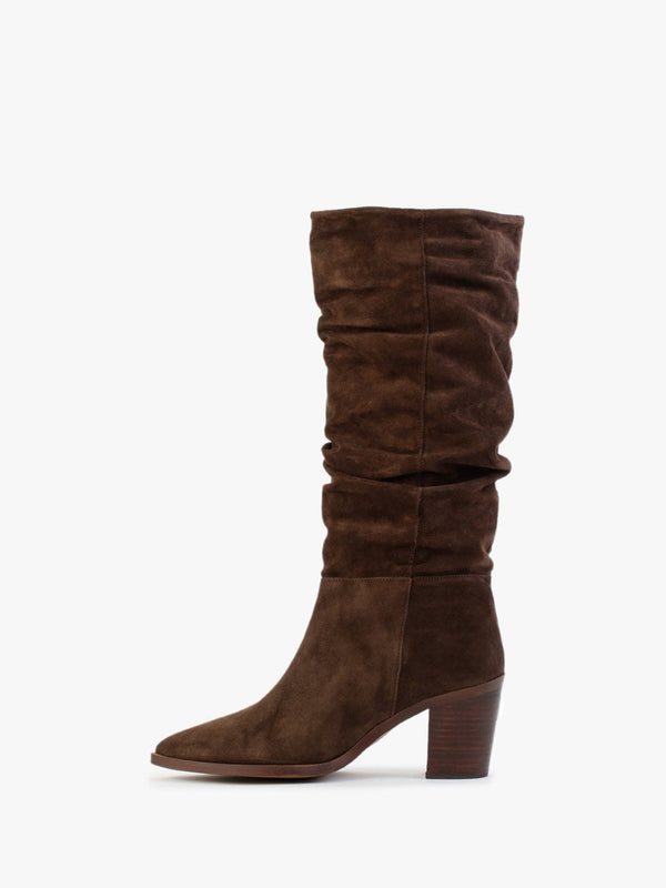 Strudel Brown Suede Ruched Knee Boots