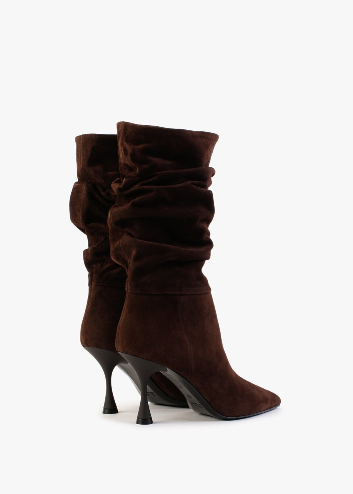 Fointed Brown Suede Ruched Calf Boots
