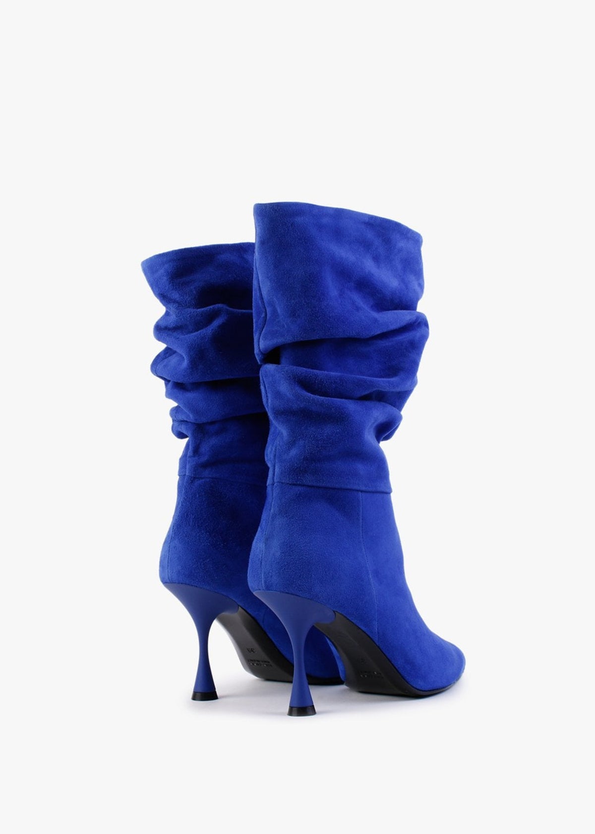 Fointed Blue Suede Ruched Calf Boots
