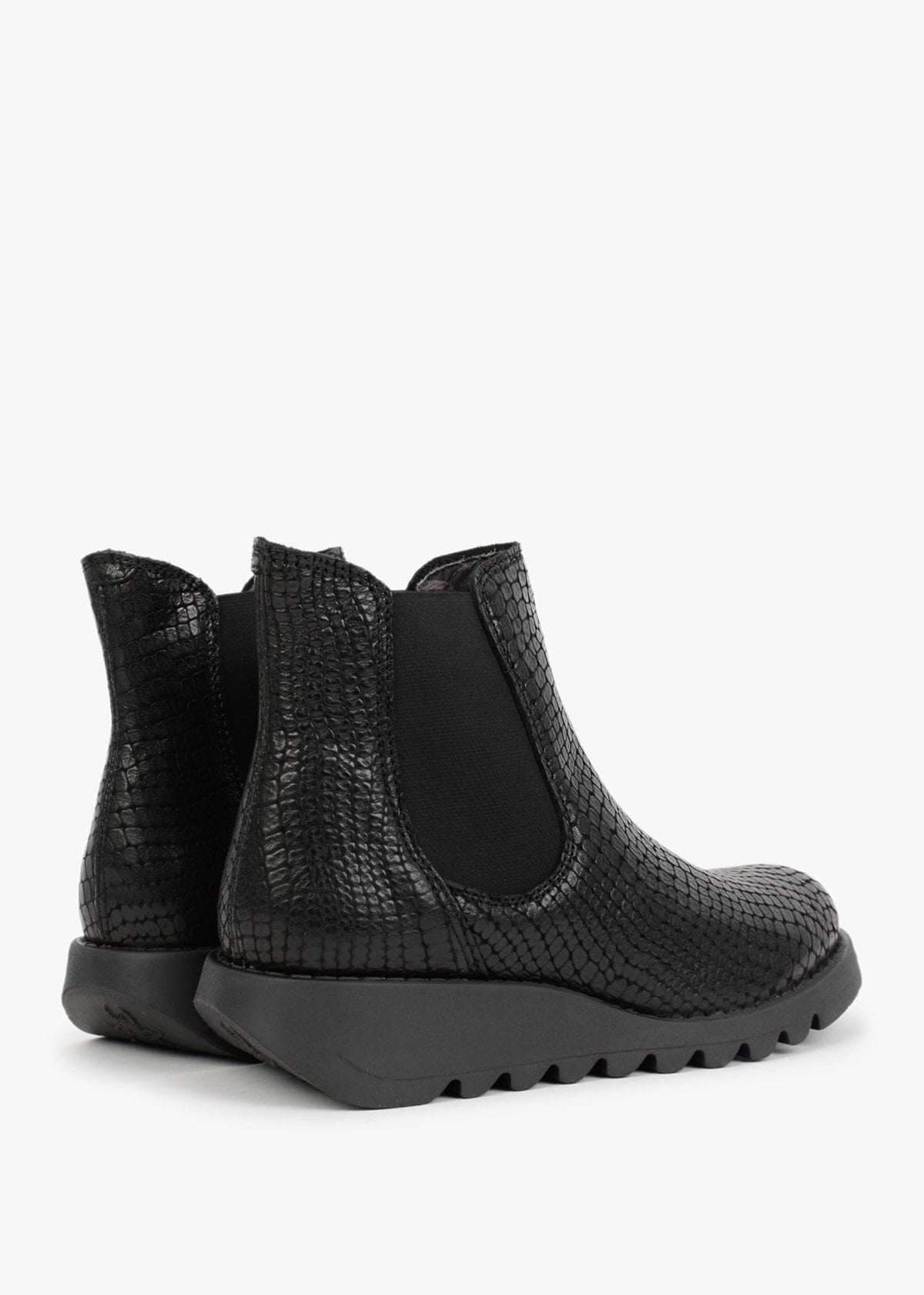 Salv Black Leather Moc Croc Wedge Chelsea Boots