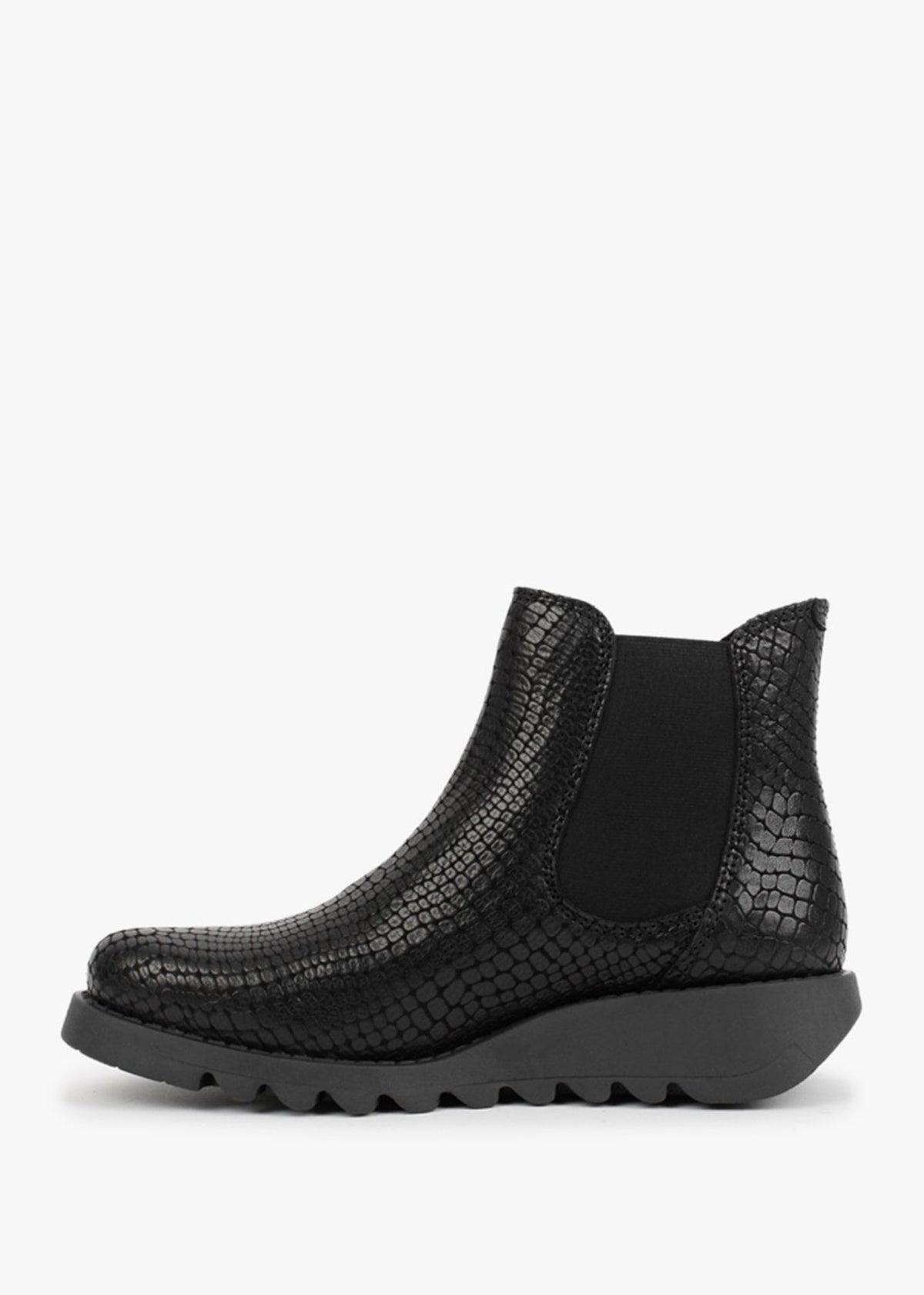 Salv Black Leather Moc Croc Wedge Chelsea Boots