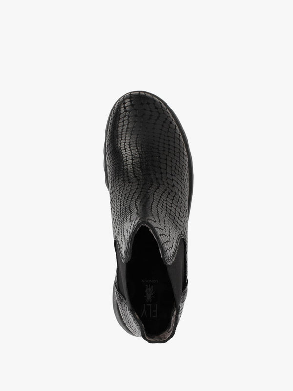 Salv Black Leather Moc Croc Wedge Chelsea Boots