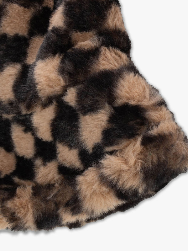 Checked Black Multi Faux Fur Bucket Hat