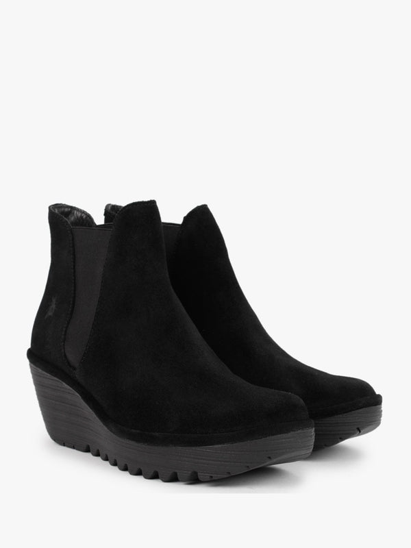 Woss Black Suede Wedge Ankle Boots