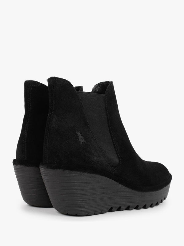 Woss Black Suede Wedge Ankle Boots