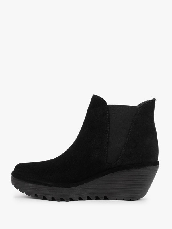 Woss Black Suede Wedge Ankle Boots