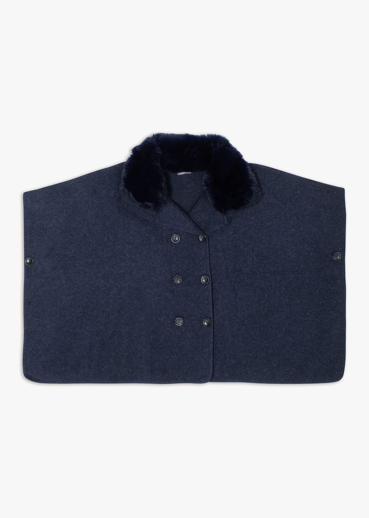 Navy Faux Fur Trim Double Breasted Cape