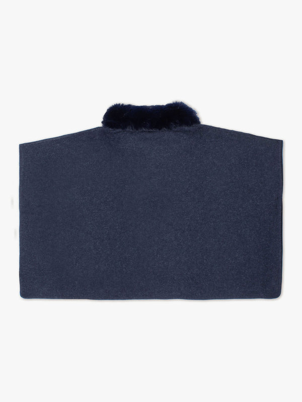 Navy Faux Fur Trim Double Breasted Cape