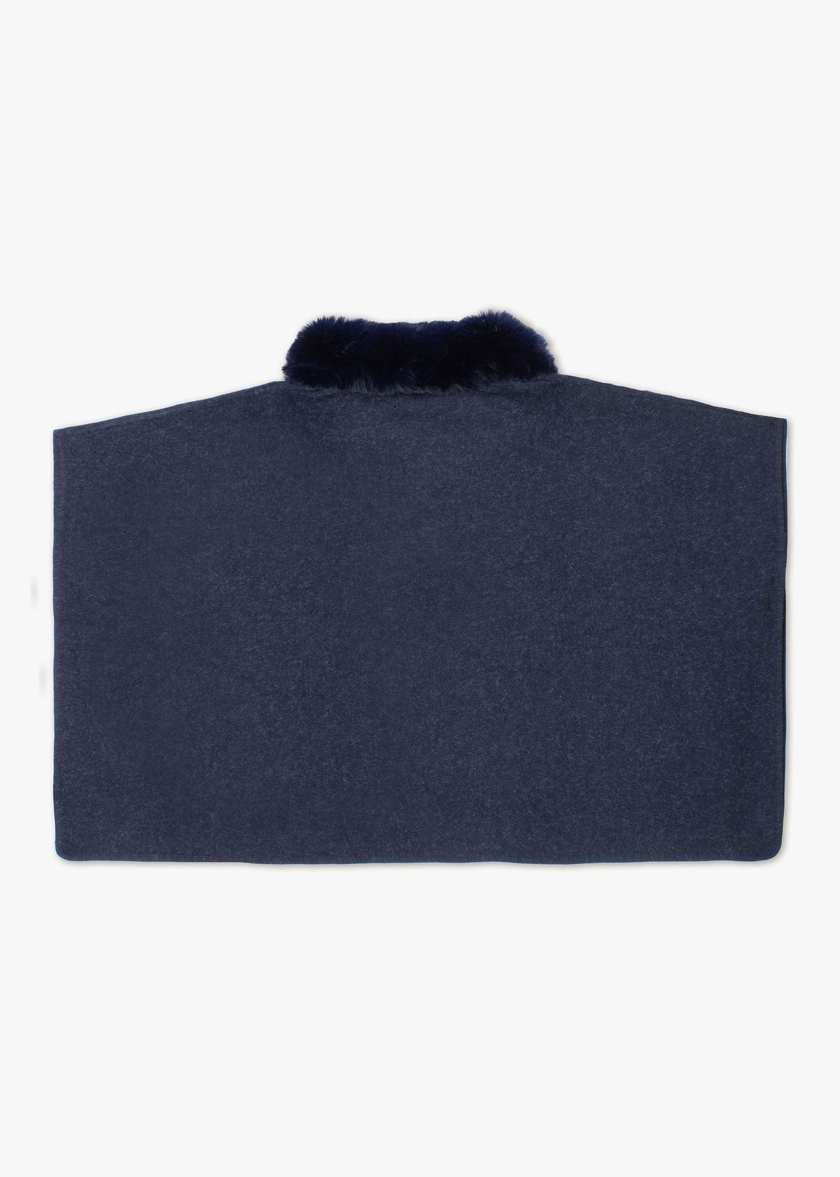 Navy Faux Fur Trim Double Breasted Cape