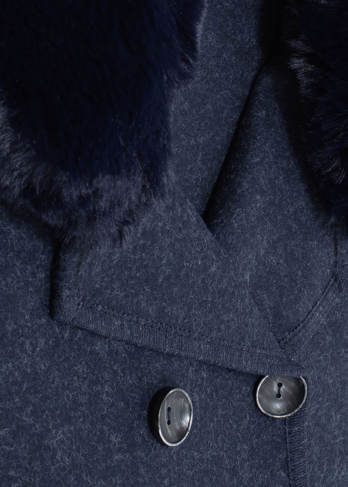 Navy Faux Fur Trim Double Breasted Cape