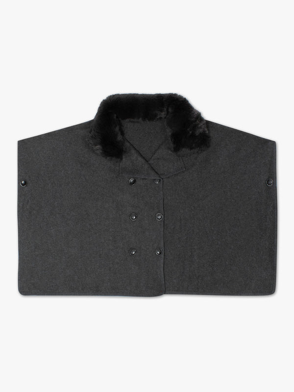 Charcoal Faux Fur Trim Double Breasted Cape