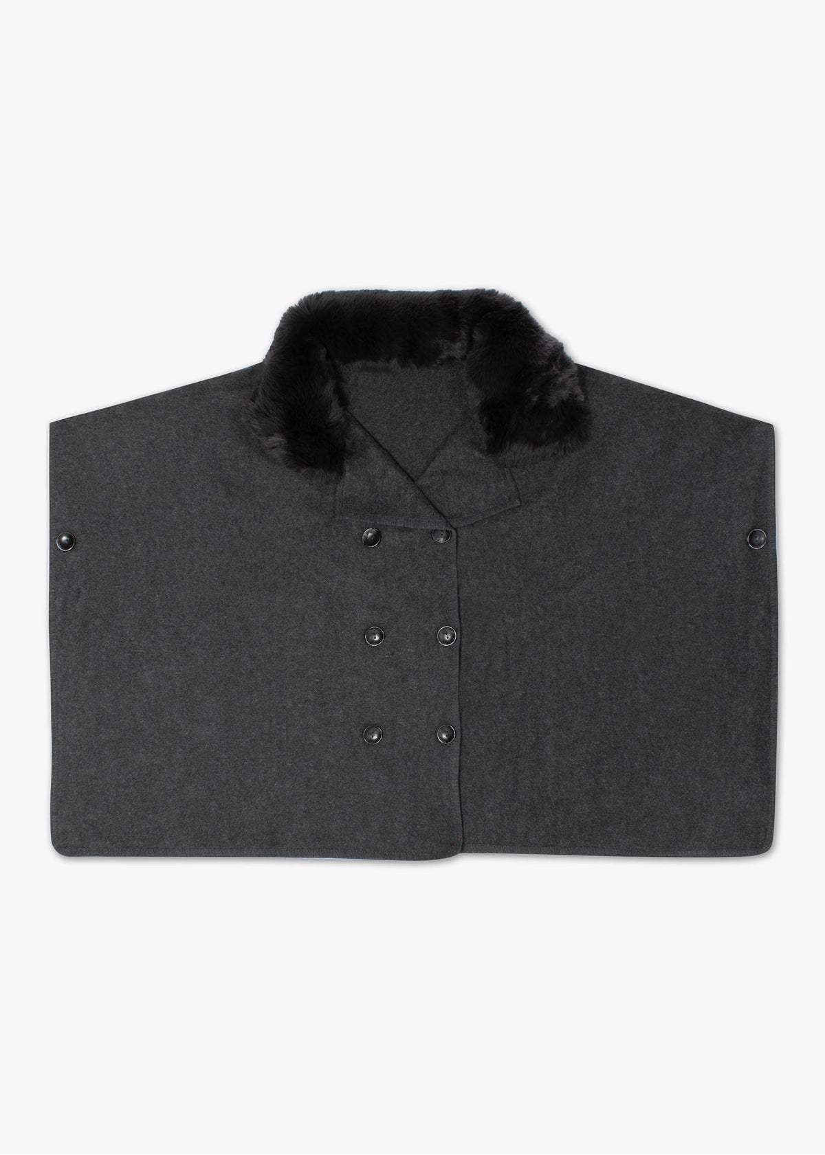Charcoal Faux Fur Trim Double Breasted Cape