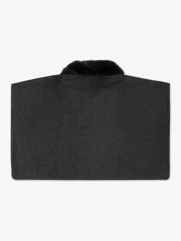 Charcoal Faux Fur Trim Double Breasted Cape