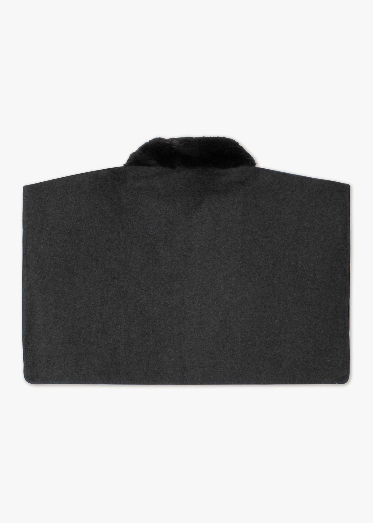 Charcoal Faux Fur Trim Double Breasted Cape