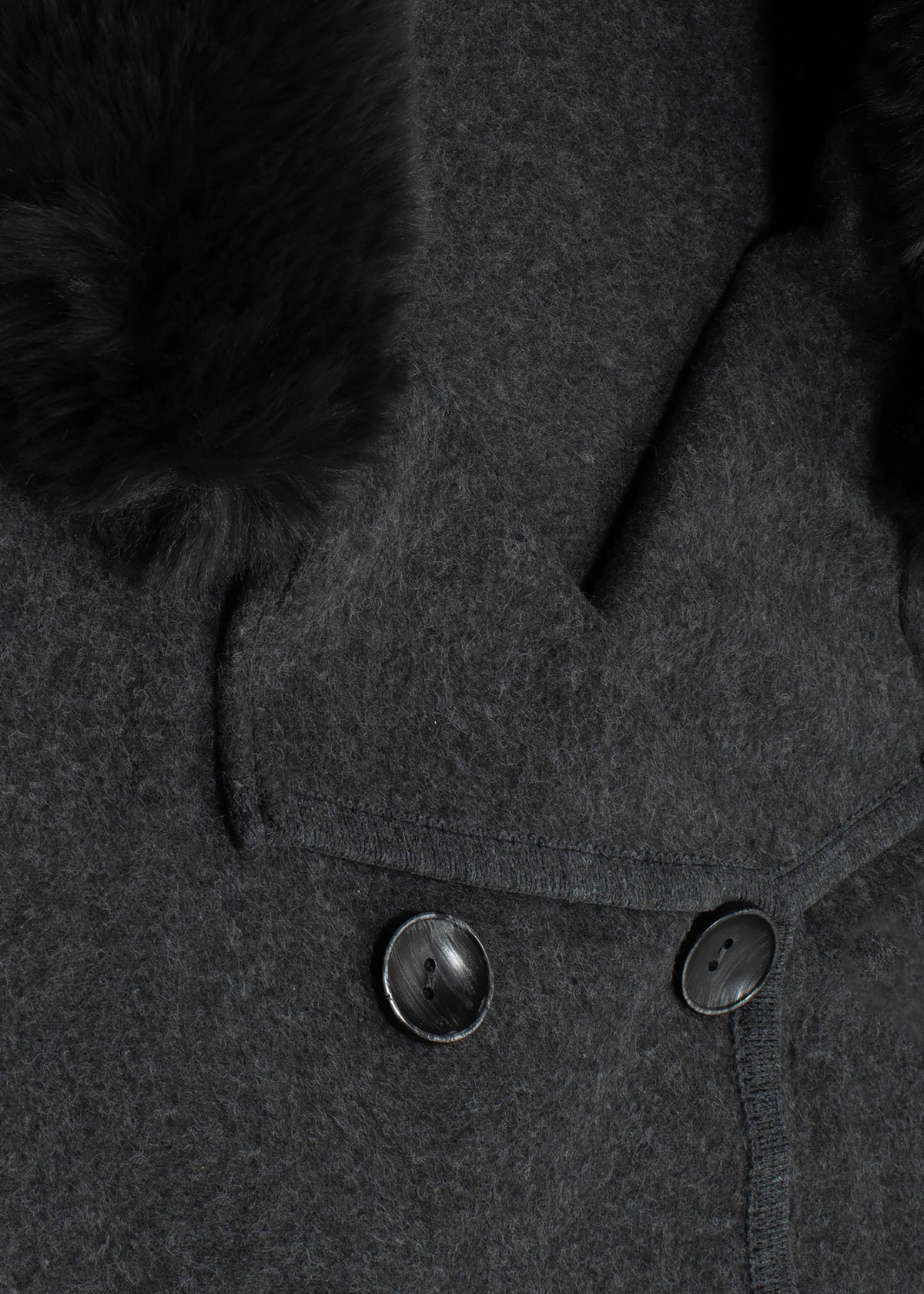 Charcoal Faux Fur Trim Double Breasted Cape