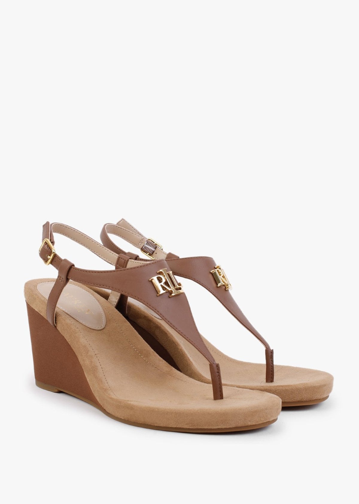 Jeannie Polo Tan Toe Post Wedge Sandals