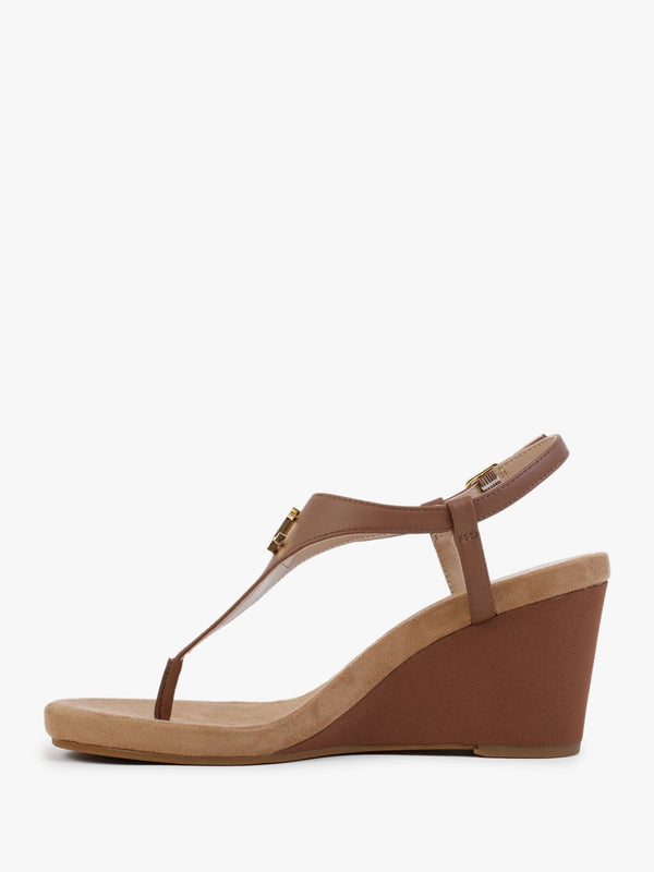 Jeannie Polo Tan Toe Post Wedge Sandals