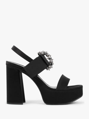 Tock Black Embellished Platform Heeled Sandals