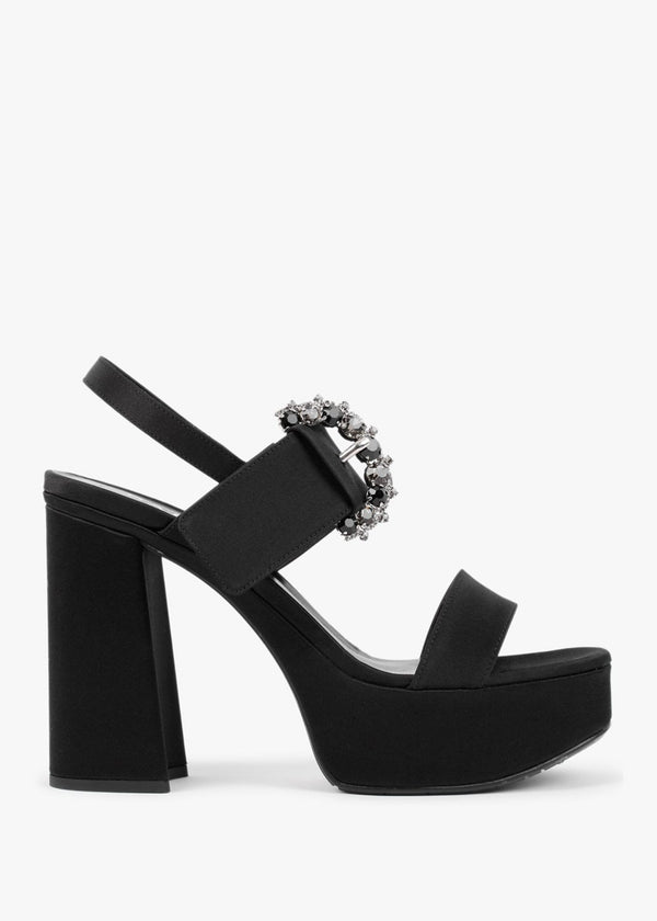 Tock Black Embellished Platform Heeled Sandals