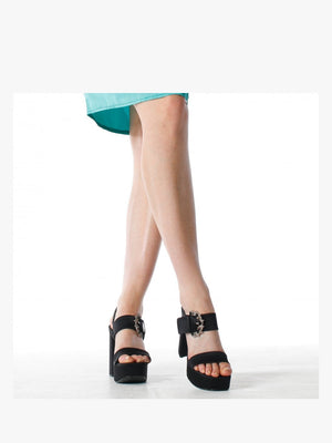 Tock Black Embellished Platform Heeled Sandals