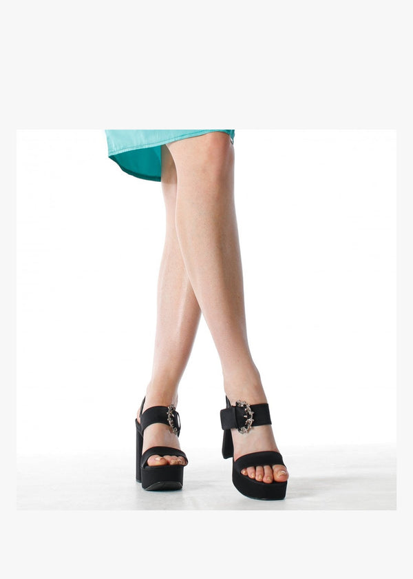 Tock Black Embellished Platform Heeled Sandals