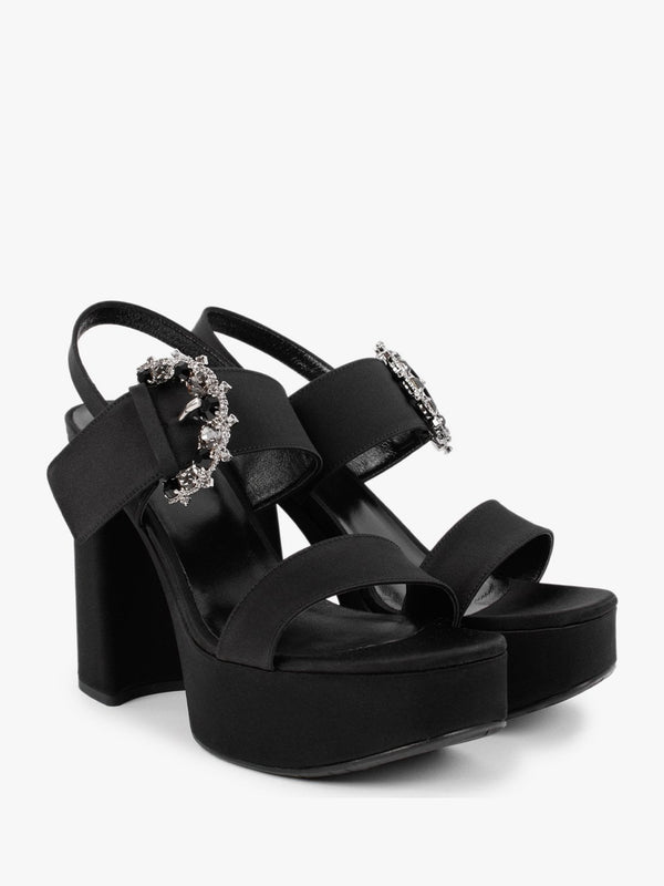 Tock Black Embellished Platform Heeled Sandals