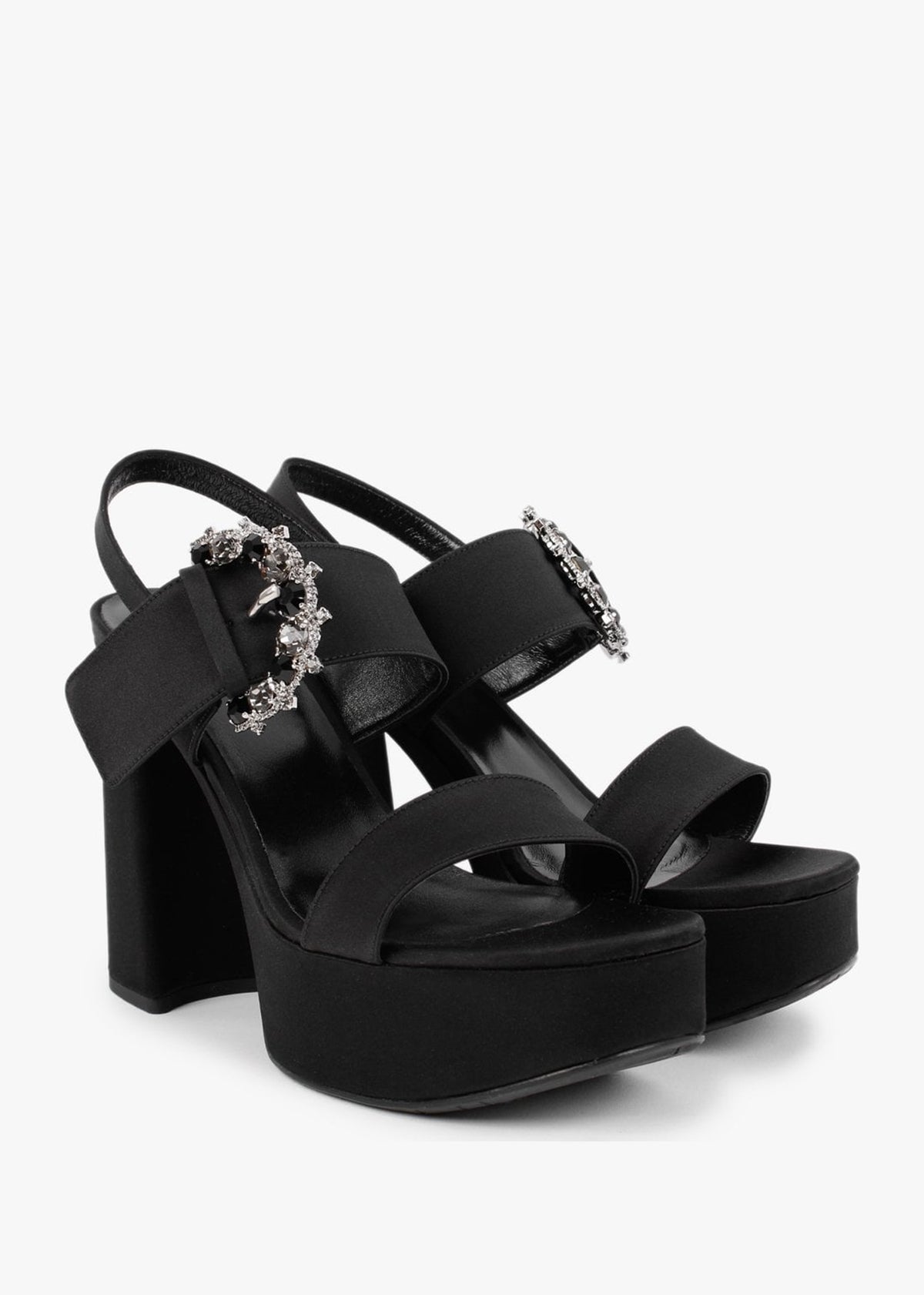 Tock Black Embellished Platform Heeled Sandals