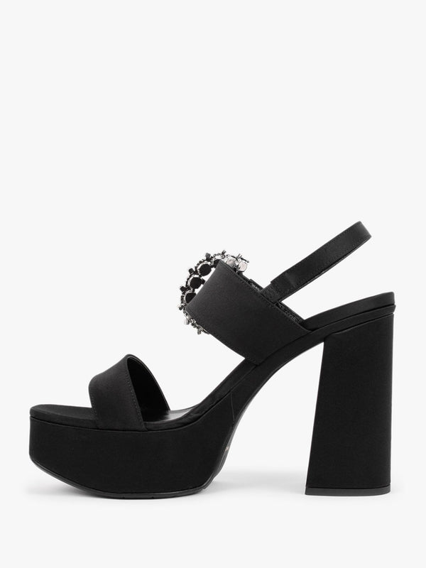 Tock Black Embellished Platform Heeled Sandals