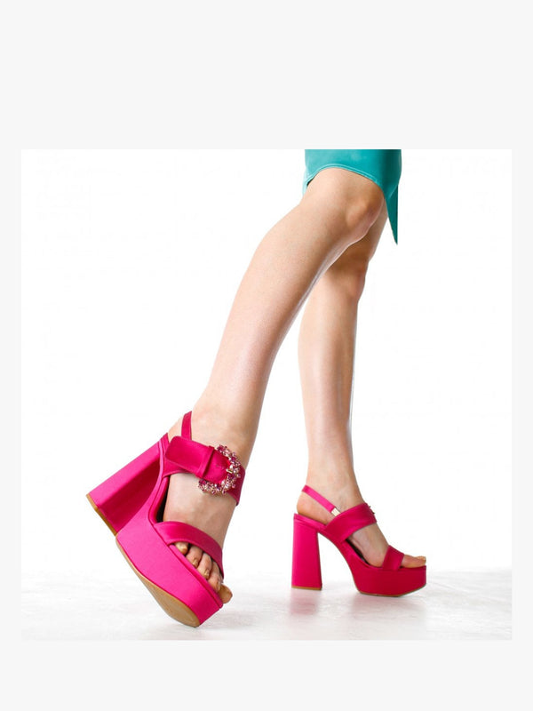 Tock Fuchsia Embellished Platform Heeled Sandals