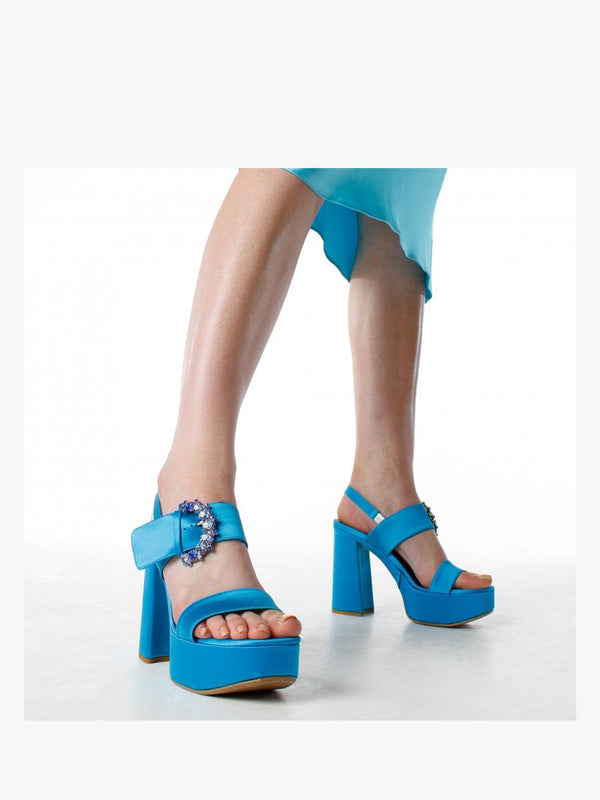 Tock Blue Embellished Platform Heeled Sandals